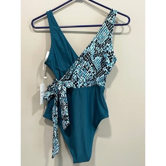 NWT Cupshe Teal Side Tye Figure Flattering One-Peice Swimsuit Women's Sz XS - Picture 3 of 9